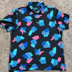 Chubbies Black Polo with Blue and Pink Abstract Design Size Large